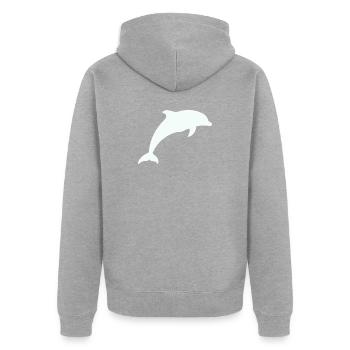 Silhouette de dauphin lumineux - Veste à capuche bio Premium Unisexe - gris chiné - Dos - Nico (187cm)