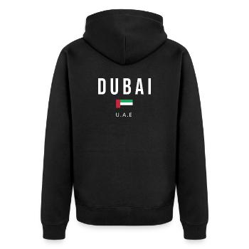 Dubai Flag Bold Typography Tee - Unisex Premium Organic Zip Hoodie - black - Back - Nico (187cm)