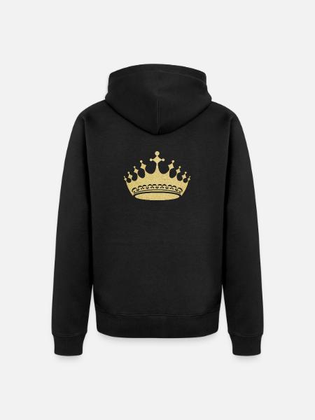 Gilded Crown Glitter Print - Unisex Premium Organic Zip Hoodie - black