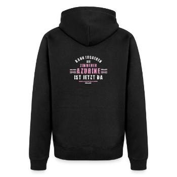 Zimmerer Azubine Ausbildung Lehre Zimmerin - Unisex Premium Bio Zip Hoodie - Schwarz - Hinten - Nico (187cm)