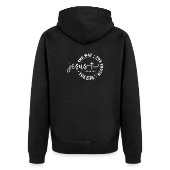 Jesus Way Truth Life Circle Design Faith God - Unisex Premium Organic Zip Hoodie - black - Back - Nico (187cm)