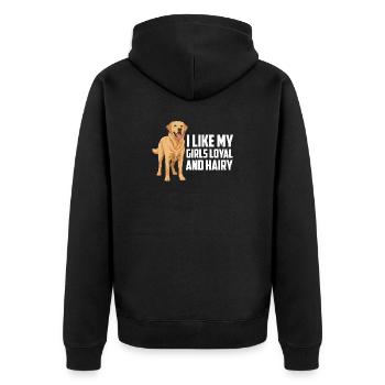 Labrador Retriever Ich mag meine Mädchen loyal und behaart - Unisex Premium Bio Zip Hoodie - Schwarz - Hinten - Nico (187cm)