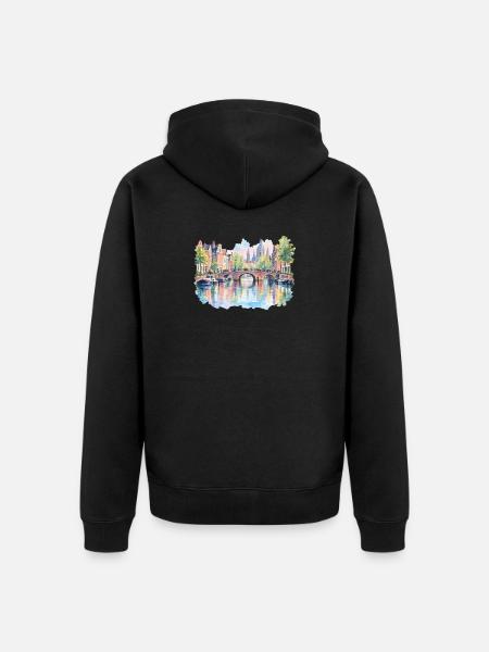 Wasserfarben-Kanallandschaft - Unisex Premium Bio Zip Hoodie - Schwarz