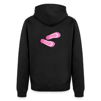 Flip Flop Latschen Plüsch Fell flauschig rosa pink - Unisex Premium Bio Zip Hoodie - Schwarz - Hinten - Nico (187cm)