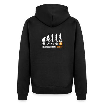 Evolution of Money Bitcoin - Unisex Premium Bio Zip Hoodie - Schwarz - Hinten - Nico (187cm)