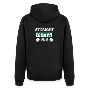 Pub Night Kleeblatt T-Shirt - Unisex Premium Bio Zip Hoodie - Schwarz - Hinten - Nico (187cm)