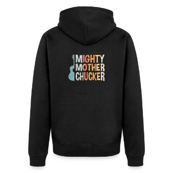 Mighty Mother Chucker on Ukulele bunt - Unisex Premium Bio Zip Hoodie - Schwarz - Hinten - Nico (187cm)