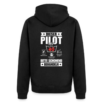 Dieser Pilot ist 40. Schonend behandeln - Unisex Premium Bio Zip Hoodie - Schwarz - Hinten - Nico (187cm)