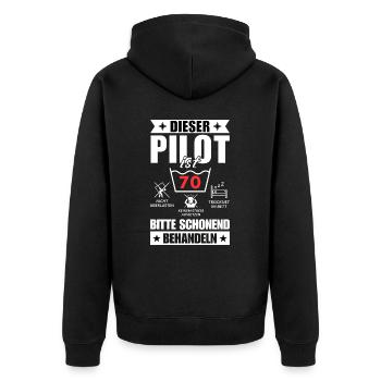 Dieser Pilot ist 70. Schonend behandeln - Unisex Premium Bio Zip Hoodie - Schwarz - Hinten - Nico (187cm)