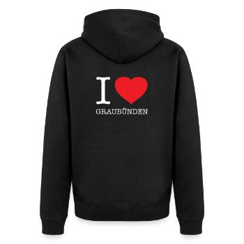 I LOVE GRAUBÜNDEN - Unisex Premium Organic Zip Hoodie - black - Back - Nico (187cm)