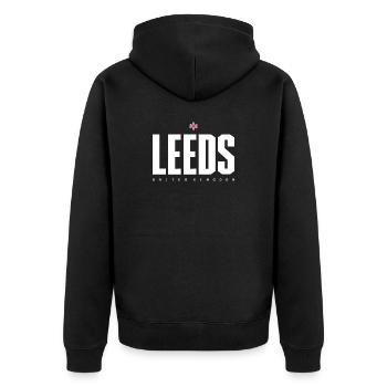 Leeds City Logo Grafik T-Shirt - Unisex Premium Bio Zip Hoodie - Schwarz - Hinten - Nico (187cm)
