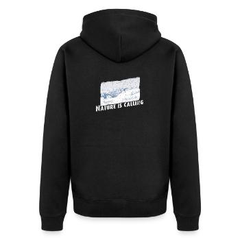 Nature is calling Winter - Unisex Premium Bio Zip Hoodie - Schwarz - Hinten - Nico (187cm)