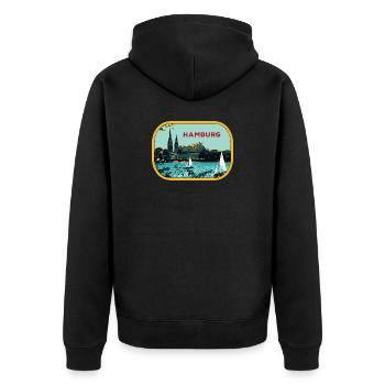 River Hamburg: Sailboat Illustration - Unisex Premium Organic Zip Hoodie - black - Back - Nico (187cm)
