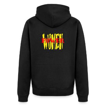WOMENPOWER WELTFRAUENTAG Frauentag - Unisex Premium Bio Zip Hoodie - Schwarz - Hinten - Nico (187cm)