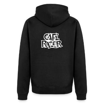 caferacer graffiti Motorrad Biker cafe racer Logo - Unisex Premium Bio Zip Hoodie - Schwarz - Hinten - Nico (187cm)