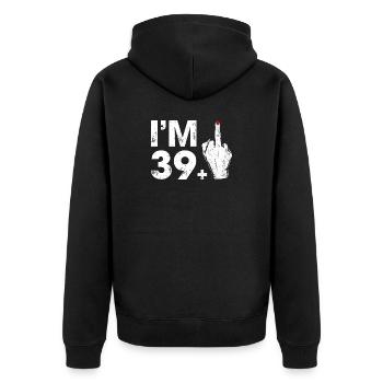 Bold Middle Finger and Number 39 Graphic - Unisex Premium Organic Zip Hoodie - black - Back - Nico (187cm)