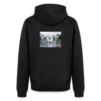 Mystischer Wald Thailnad Gebirge Aquarelle - Unisex Premium Bio Zip Hoodie - Schwarz - Hinten - Nico (187cm)