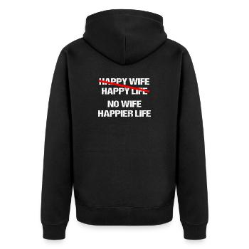 No Wife Happier Life – Men's Humor Saying - Unisex Premium Organic Zip Hoodie - black - Back - Nico (187cm)