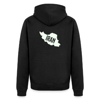 Iran Karten Typo - Unisex Premium Bio Zip Hoodie - Schwarz - Hinten - Nico (187cm)