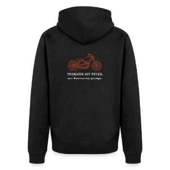 Therapie ist teuer mein Motorrad war günstiger - B - Unisex Premium Bio Zip Hoodie - Schwarz - Hinten - Nico (187cm)