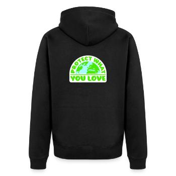 Protect What You Love Nature Protection Statement Logo - Unisex Premium Organic Zip Hoodie - black - Back - Nico (187cm)