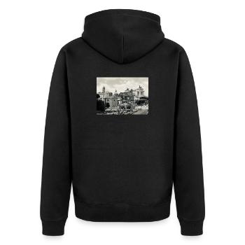Sepia Rom: Kolosseum und Platz - Unisex Premium Bio Zip Hoodie - Schwarz - Hinten - Nico (187cm)