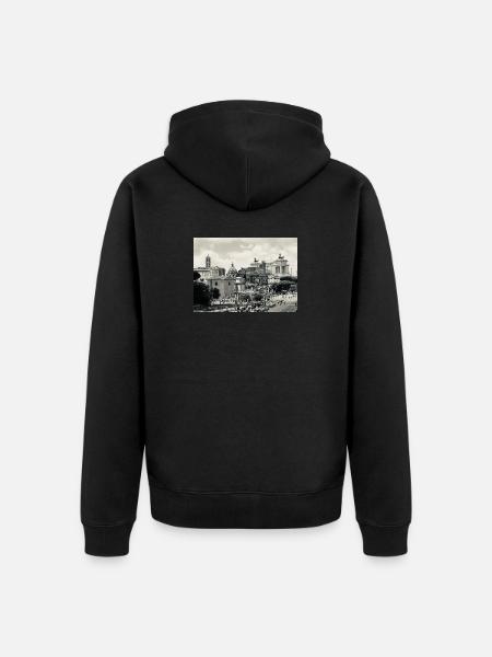 Sepia Rom: Kolosseum und Platz - Unisex Premium Bio Zip Hoodie - Schwarz