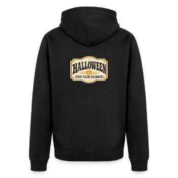 Vintage Halloween Shop Sign – Retro Spooky Season - Unisex Premium Organic Zip Hoodie - black - Back - Nico (187cm)