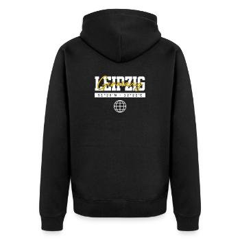 Leipzig Deutschland Koordinaten Reise Souvenir - Unisex Premium Bio Zip Hoodie - Schwarz - Hinten - Nico (187cm)