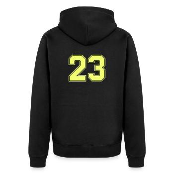 Neon 23 Retro Bold - Unisex Premium Bio Zip Hoodie - Schwarz - Hinten - Nico (187cm)