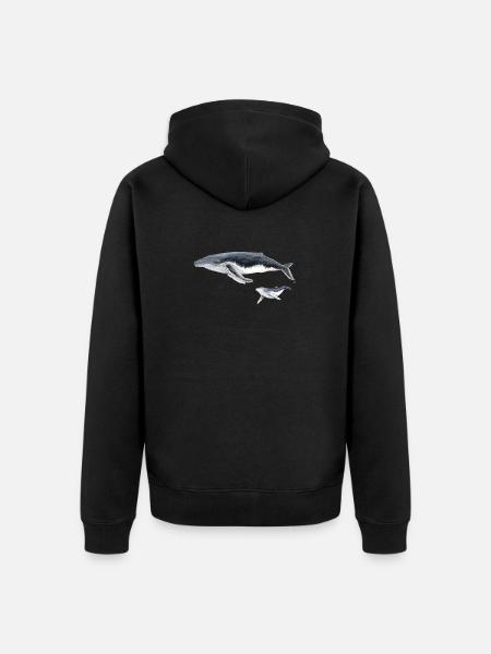 Baleine à bosse avec bébé baleine megaptera - Veste à capuche bio Premium Unisexe - noir