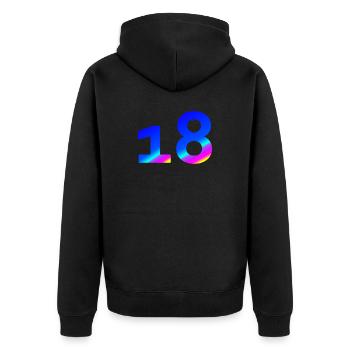 verschenken, 18 blauton mit Farbverlauf - Unisex Premium Bio Zip Hoodie - Schwarz - Hinten - Nico (187cm)