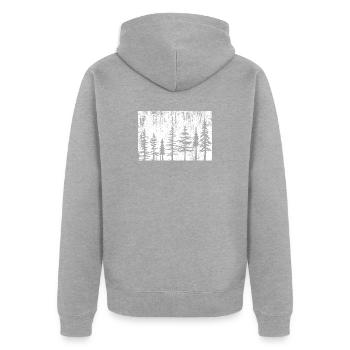 Monochrome Waldsilhouette - Unisex Premium Bio Zip Hoodie - Grau meliert - Hinten - Nico (187cm)