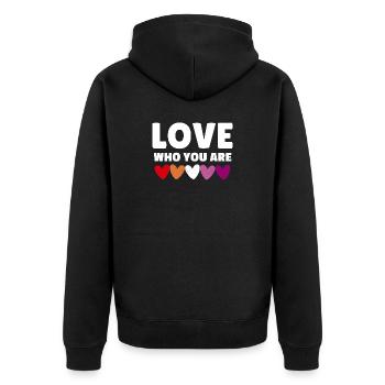 Lesbe. Liebe, wer du bist - Unisex Premium Bio Zip Hoodie - Schwarz - Hinten - Nico (187cm)