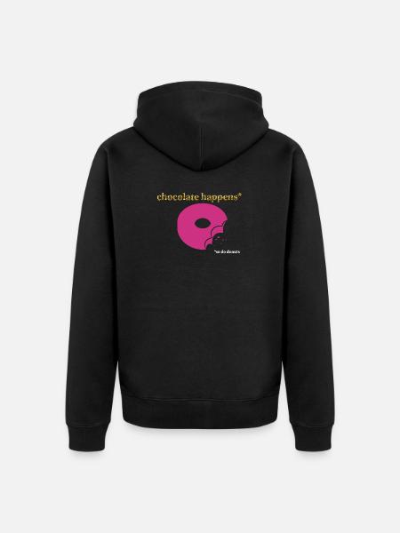 Pink donut with chocolate accent - Unisex Premium Organic Zip Hoodie - black