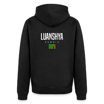 Luanshya Sambia - Unisex Premium Bio Zip Hoodie - Schwarz - Hinten - Nico (187cm)