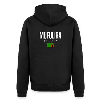 Mufulira Sambia - Unisex Premium Bio Zip Hoodie - Schwarz - Hinten - Nico (187cm)