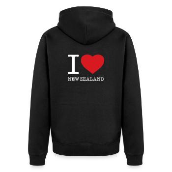 I love New Zealand - Unisex Premium Bio Zip Hoodie - Schwarz - Hinten - Nico (187cm)