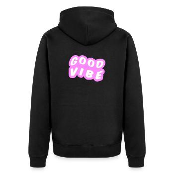 Good Vibe Pastellrosa - Unisex Premium Bio Zip Hoodie - Schwarz - Hinten - Nico (187cm)