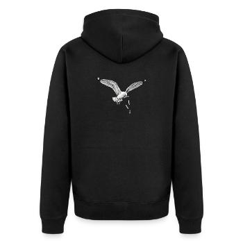 Mouette drôle qui vole des frites sur la plage - Veste à capuche bio Premium Unisexe - noir - Dos - Nico (187cm)