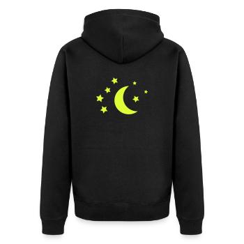 Mond und Sterne Neon Gelb Nacht - Unisex Premium Bio Zip Hoodie - Schwarz - Hinten - Nico (187cm)