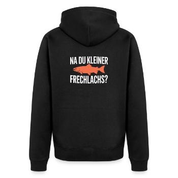 Na Du Kleiner Frechlachs Gamer Lachs Meme Zocker - Unisex Premium Bio Zip Hoodie - Schwarz - Hinten - Nico (187cm)