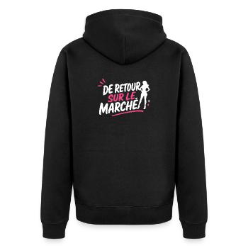 Retour sur le marché femme pop - Veste à capuche bio Premium Unisexe - noir - Dos - Nico (187cm)