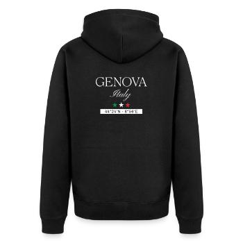 Genua Italien Souvenir – Reise minimalistisch - Unisex Premium Bio Zip Hoodie - Schwarz - Hinten - Nico (187cm)
