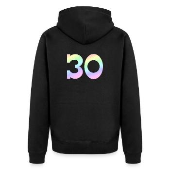 feiern, 30 pastell Verlauf - Unisex Premium Bio Zip Hoodie - Schwarz - Hinten - Nico (187cm)