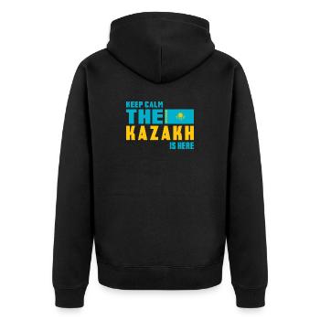 Keep Calm Kazakhstan flag design - Unisex Premium Organic Zip Hoodie - black - Back - Nico (187cm)