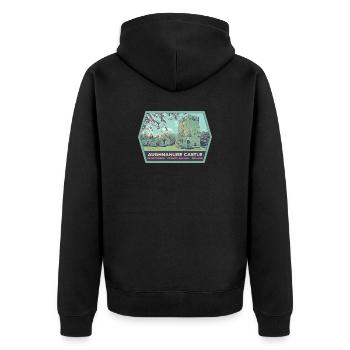 Aughnanur Castle, Oughterard in Irland - Unisex Premium Bio Zip Hoodie - Schwarz - Hinten - Nico (187cm)