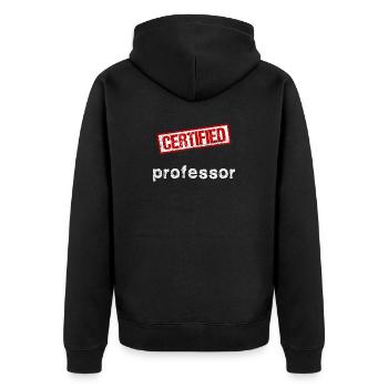 Professor - Unisex Premium Bio Zip Hoodie - Schwarz - Hinten - Nico (187cm)