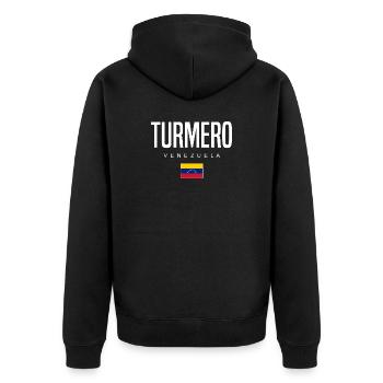Turmero Venezuela - Unisex Premium Bio Zip Hoodie - Schwarz - Hinten - Nico (187cm)