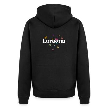 Schöner Mädchenname LOREENA mit Schmetterlingen  - Unisex Premium Bio Zip Hoodie - Schwarz - Hinten - Nico (187cm)